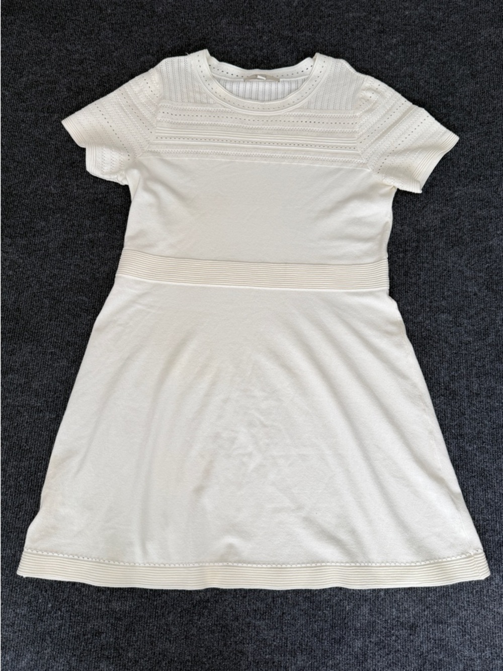 LOFT White Pointelle Knit Sweater Dress Size Large Ivory A-Line Short Sleeve